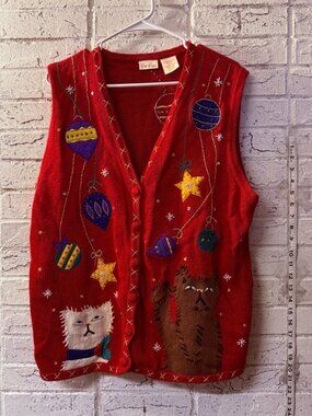 Bobbie Brooks 18W 20W Christmas Sweater Vest Cats Ornaments Ugly Holiday
